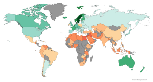 Individualism versus collectivism worldwide (5 August 2020). Description: countries colored with green have cultures that are more individualistic than the world average. Countries colored in red have relatively collectivistic cultures.