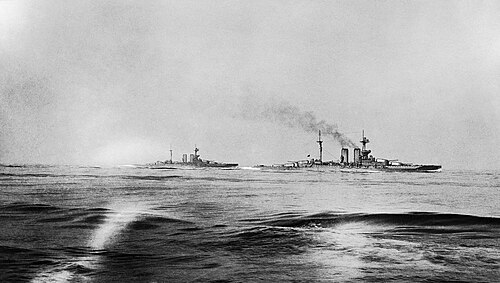 HMS Warspite and Malaya, seen from Valiant at the Battle of Jutland in 1916
