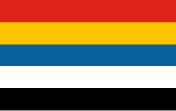 First flag used by Republican China. The yellow stripe symbolizes Manchus.