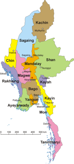Map of Myanmar and its divisions