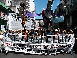 A demonstration protesting the cultural and linguistic dominance legacy of the Spanish conquest.