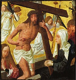 Man of Sorrows (c. 1485–1495), an especially complex version by Geertgen tot Sint Jans, Dutch, 25 × 24 cm[4]