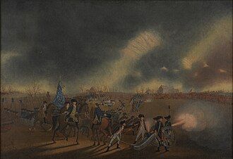 The Battle of Princeton by James Peale (1782), depicts Washington and his headquarters flag.