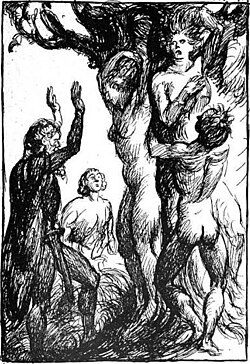 The trio of gods giving life to the first humans, Ask and Embla, by Robert Engels, 1919.