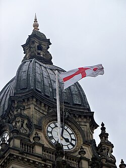 Saint George's flag flying on Leeds Town Hall (2009).