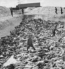 A mass grave at Bergen-Belsen after the camp's liberation, April 1945