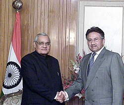 President Musharraf meets with Indian Prime Minister Vajpayee in Islamabad at the sidelines of the 12th SAARC summit in 2004.[146]