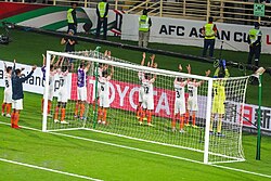 Indian players celebrating with fans after winning a match at 2019 AFC Asian Cup