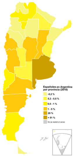 Percentage of Spanish-born in Argentina by province according to the 2010 census.