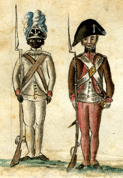 A Black soldier of the 1st Rhode Island Regiment, widely regarded as the first Black battalion in U.S. military history