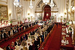 A 2011 state banquet at Buckingham Palace, the official residence of the British monarch