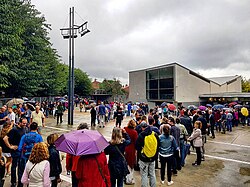 Queues of voters at polling stations for the referendum