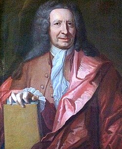 Olof Rudbeck The Younger (1660–1740), patron of Linnaeus. Oil portrait in Uppsala University's Universitethuset