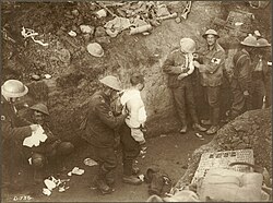 Canadian Troops Dressing Wounded in a trench during Battle of September 1916