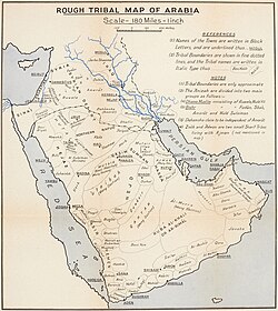 A map published by the British academic Harold Dixon during World War I, showing the presence of the Arab tribes in West Asia, 1914