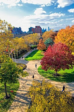 Ubiquitous gardens exemplified by landscaping at Rutgers University-Camden lend New Jersey its eponymous nickname as the Garden State.