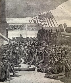 Illustration of slave ship used to transport slaves to Europe and the Americas