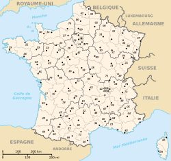 Map of the prefectures in Metropolitan France with their INSEE number