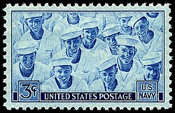On Navy Day, 27 October 1945, the U.S. Post Office issued a commemorative stamp in honor of the Navy and the end of WW2.