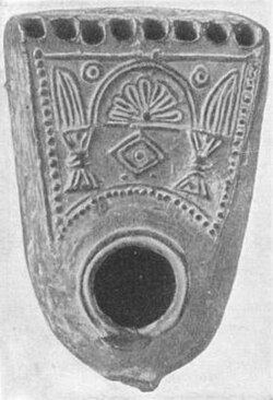 Hanukkah lamp unearthed near Jerusalem about 1900