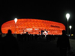 Allianz Arena, Munich, Germany in November 2008, whose naming rights were purchased by the financial services company Allianz SE