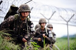 Republic of Korea Army infantry of the 6th Infantry Division, Reconnaissance Battalion during an exercise in 2014