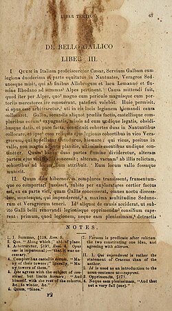 A page from an 1864 printing of the Commentarii, made by Parrish & Willingham, a Confederate publisher during the American Civil War