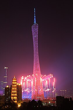 Firework display at the Canton Tower