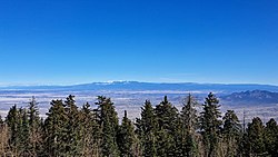 The Santa Fe Mountains at the southern end of the Rockies as seen from the Sandia Crest in New Mexico