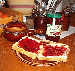 Lingonberry jam on toast