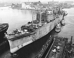 Caloosahatchee being undocked after her lengthening, 1968.