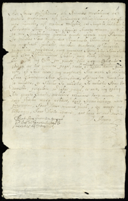 Written oath in Lithuanian (1680) where Lithuanians names and surnames has endings with "-as" (e.g. Jonas Miteykienas, Kazimieras Wikszcialunas, etc.)[136]