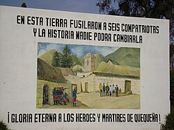 Mural commemorating six Peruvians executed by firing squad in Quequeña.