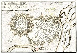In this seventeenth-century plan of the fortified city of Casale Monferrato the citadel is the large star-shaped structure on the left.