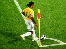 Ronaldinho taking a corner during the 2006 World Cup