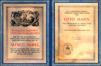 Hahn's Nobel Prize for Chemistry
