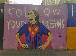 Follow my dreams mural by Italian street artist TVBoy, this mural features Barcelona Femení player Alexia Putellas