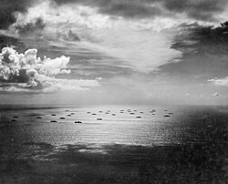 An Allied convoy heads eastward across the Atlantic, bound for Casablanca, in November 1942