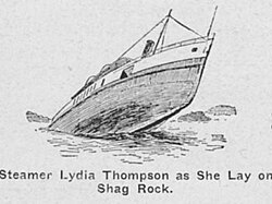 Shipwrecked steamer named Lydia Thompson in 1905 ad for the Alaska Company, Inc. of Seattle