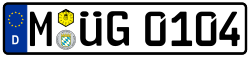 An example of a fake number plate, seemingly from Munich but obviously not correct, due to the umlaut and the leading digit 0