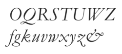 Monotype Garamond's italic replicates the work of 17th-century punchcutter Jean Jannon quite faithfully, with a variable slant on the italic capitals.[69]