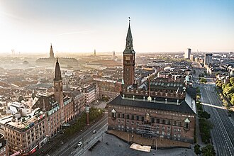 Copenhagen City Hall (right) on City Hall Square in the city centre