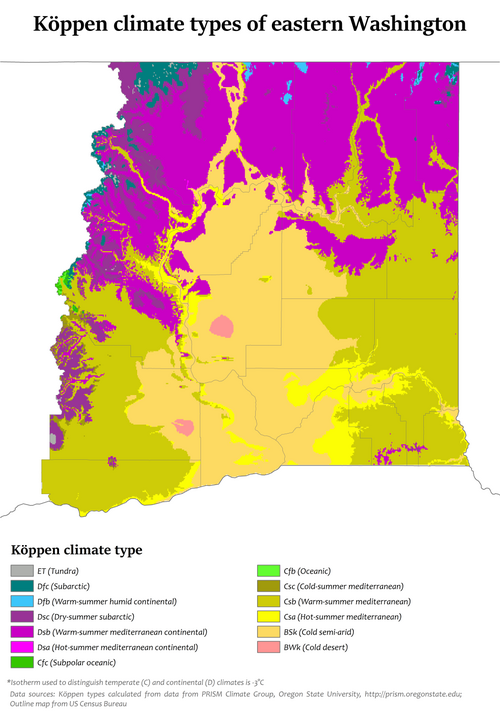 Köppen climate types in eastern Washington