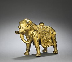 Gilt bronze statue of the six-tusked elephant holding the throne of Puxian (Samantabhadra), the Bodhisattva of Universal Virtue, c. 1000 Liao dynasty