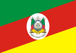 Current flag of the state of Rio Grande do Sul with the Riograndense Republica coat of arms on its centre