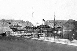 Gobernador Bories, a Chilean factory ship, anchored in Balleneros Cove, Deception Island in 1908.