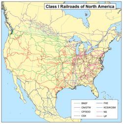 A 2006 map of the North American Class I railroad network
