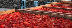 Sun-drying tomatoes in Greece
