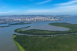 Aerial view of Porto Alegre and Guaíba Lake basin