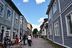 Tourists at the cultural historical Old Town of Porvoo